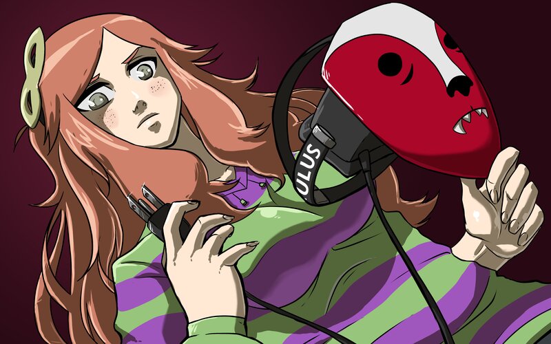 Character Holding Mask — Purple