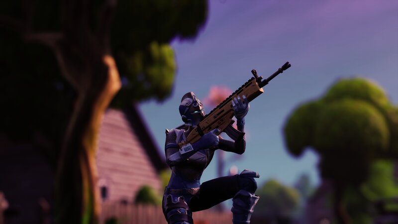Character Holding Rifle — Purple, Dramatic