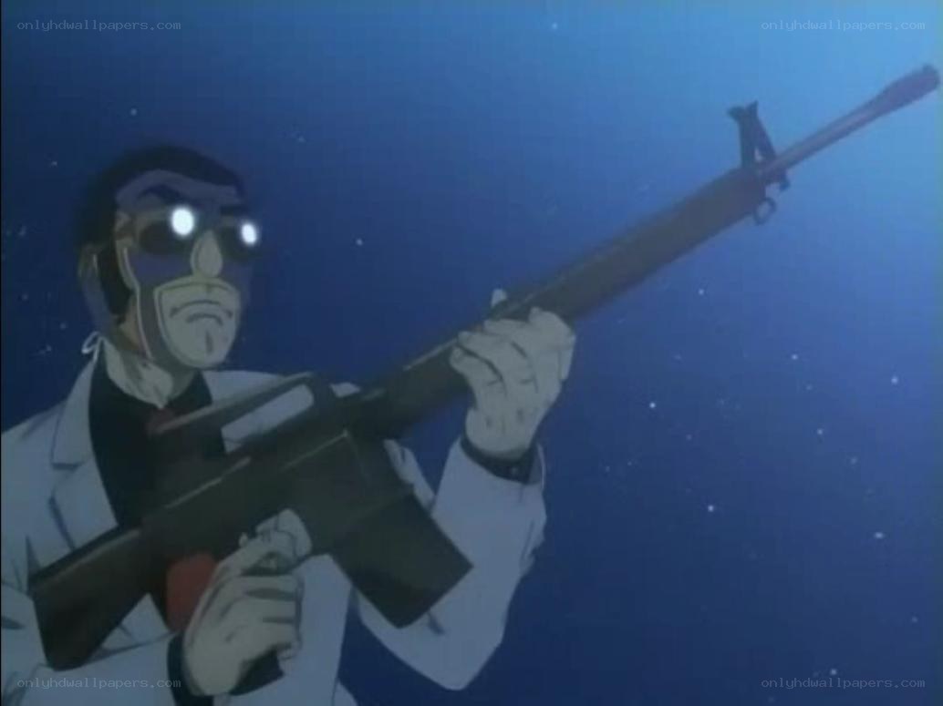 character holding rifle underwater