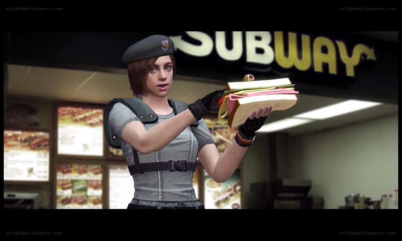 Character holding sandwich in Subway
