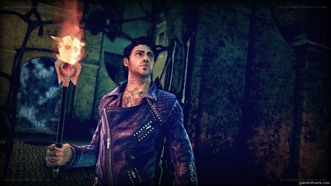 character holding skull torch