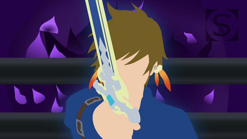 Character Holding Sword — Purple, Dramatic