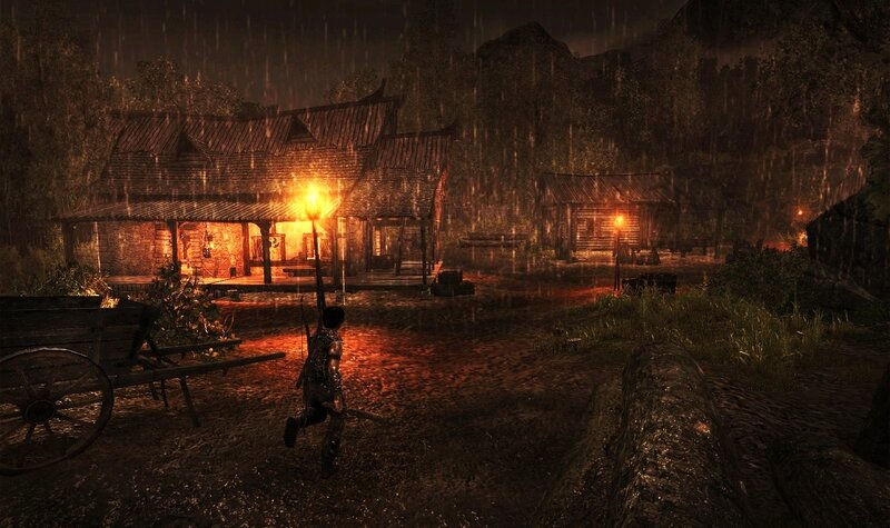 Character Holding Torch — Brown, Dark, Rainy