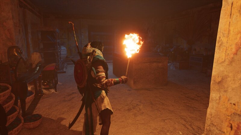 Character Holding Torch — Orange, Dark, Tense