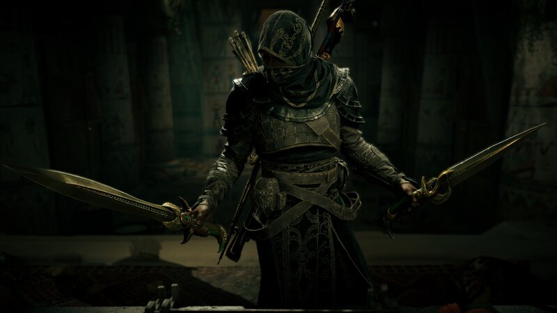 Character Holding Two Swords — Black, Dramatic, Night, 3d Render