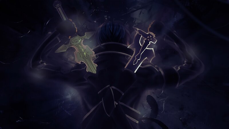 Character Holding Two Swords — Black, Dramatic, Night, Anime