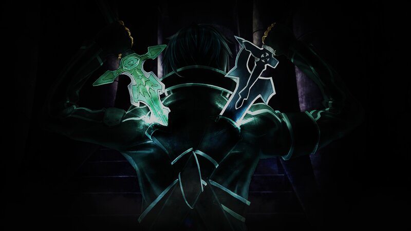 Character Holding Two Swords — Black, Dramatic, Night