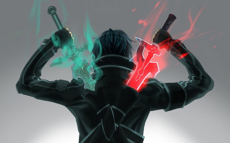 Character Holding Two Swords — Black