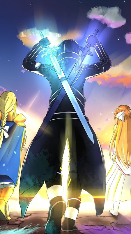 Character Holding Two Swords — Blue