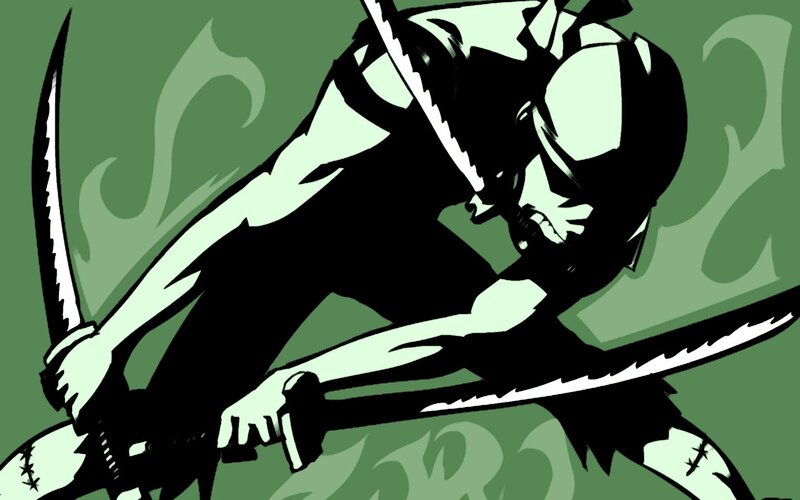 Character Holding Two Swords — Green