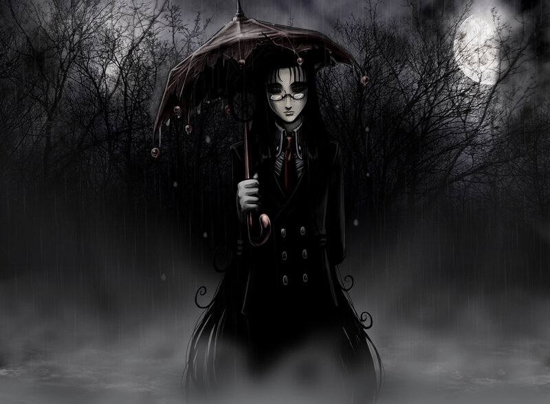 Character Holding Umbrella — Black