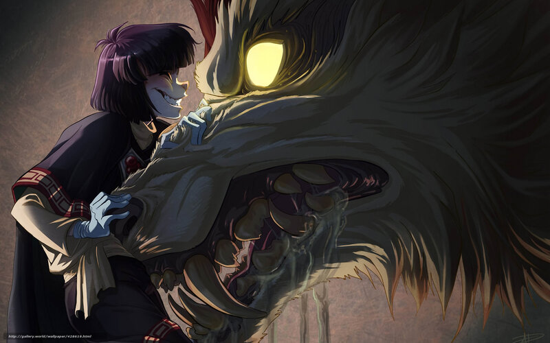 Character hugging a monster