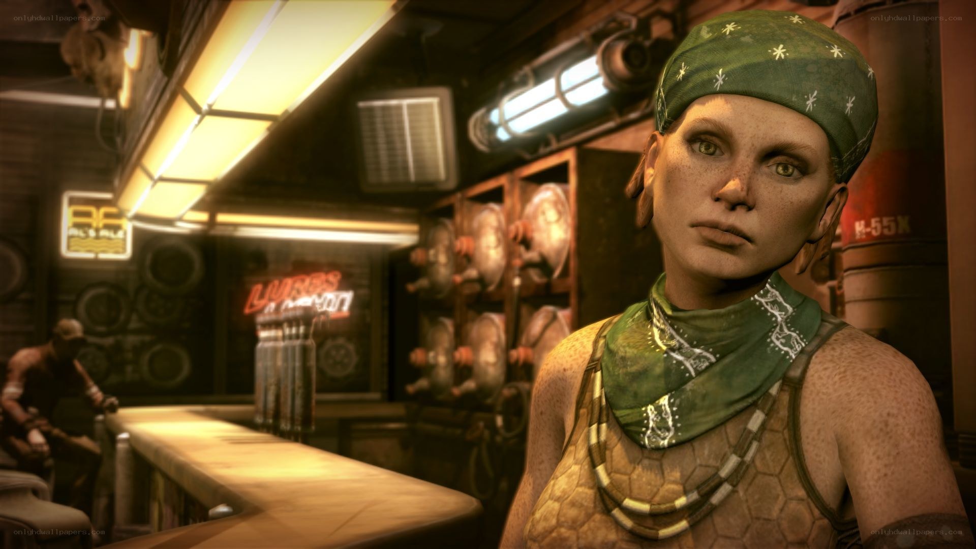 character in a bar setting