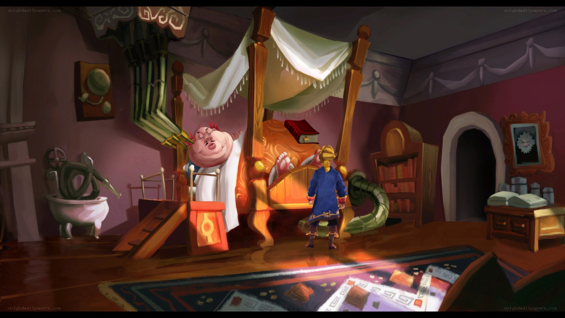 character in a bedroom