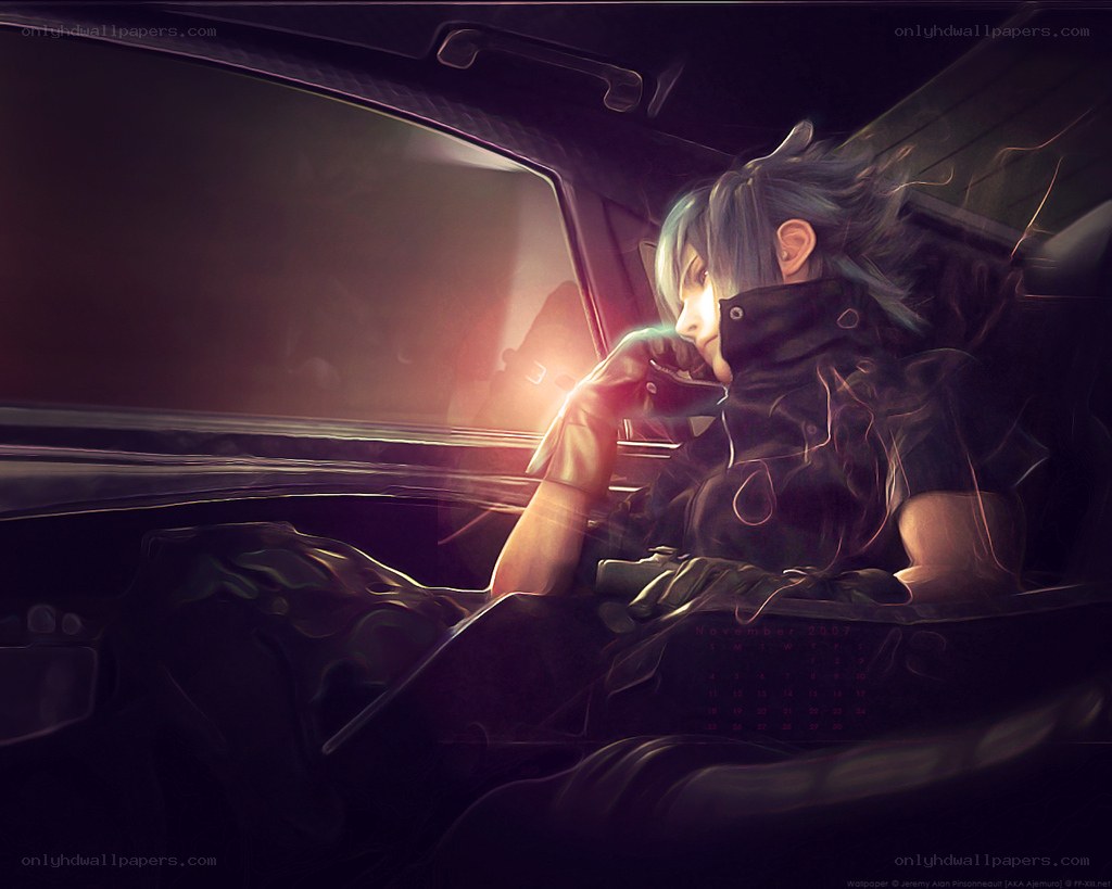 Character in a car at night