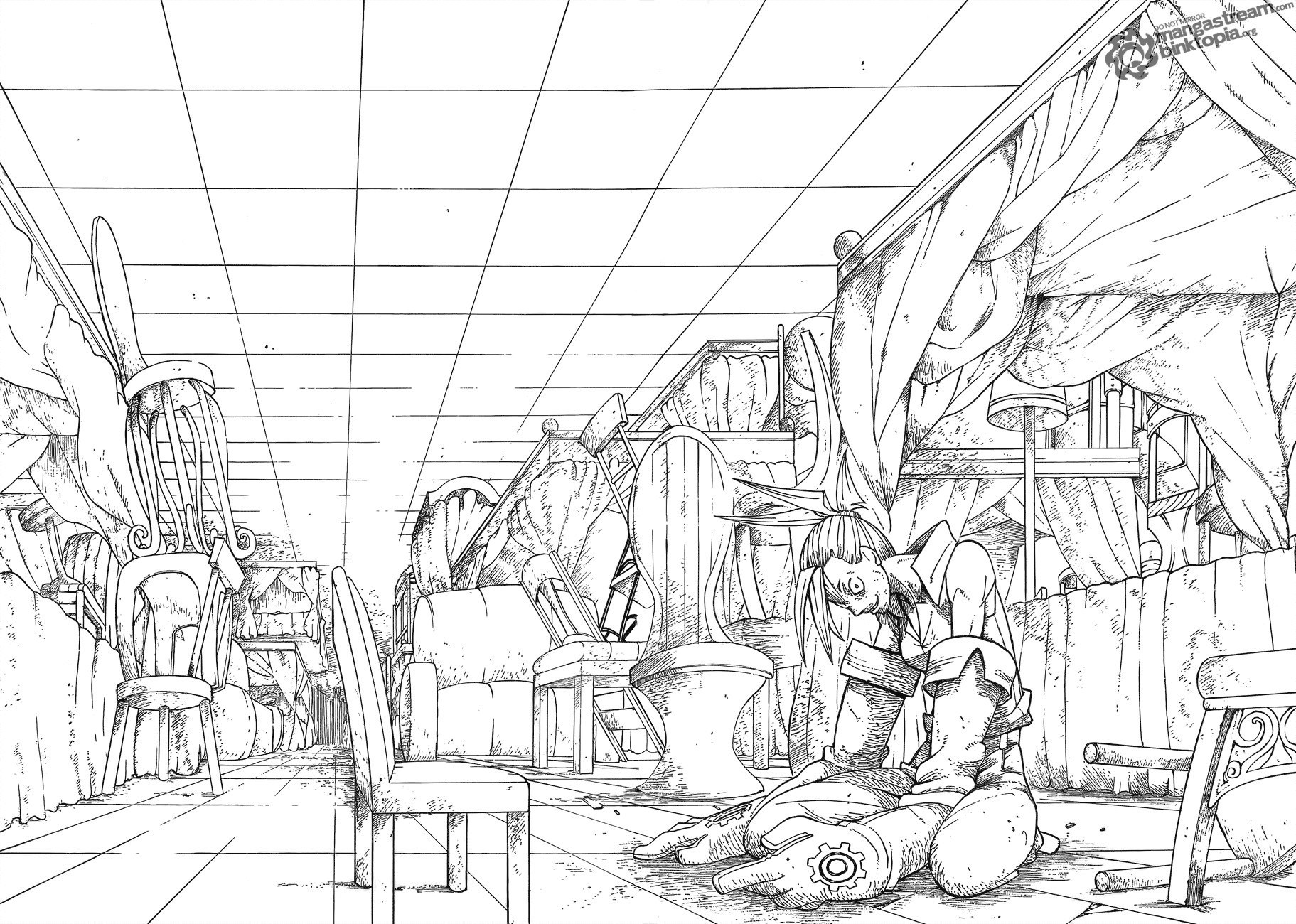 character in a cluttered room