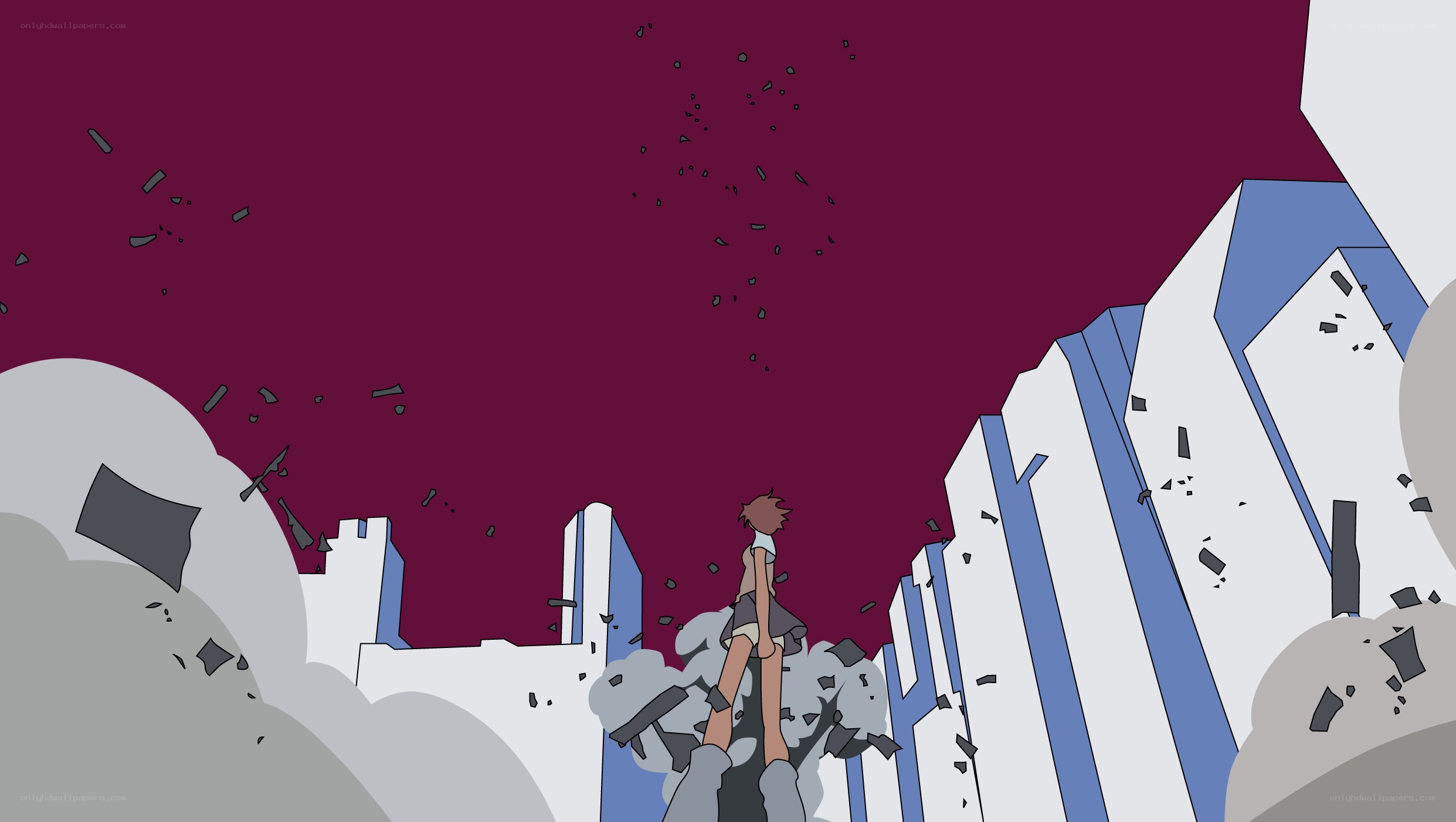 character in a destroyed city