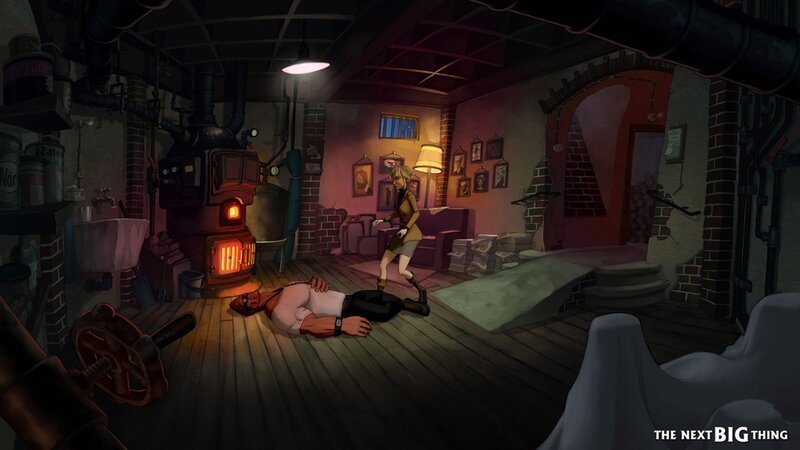 Character in a dimly lit basement