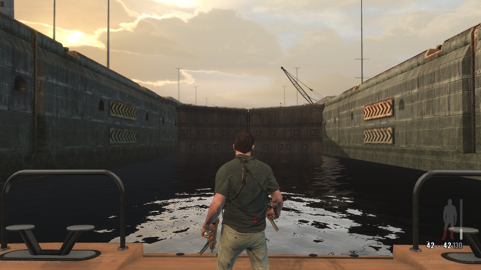 character in a dock scene