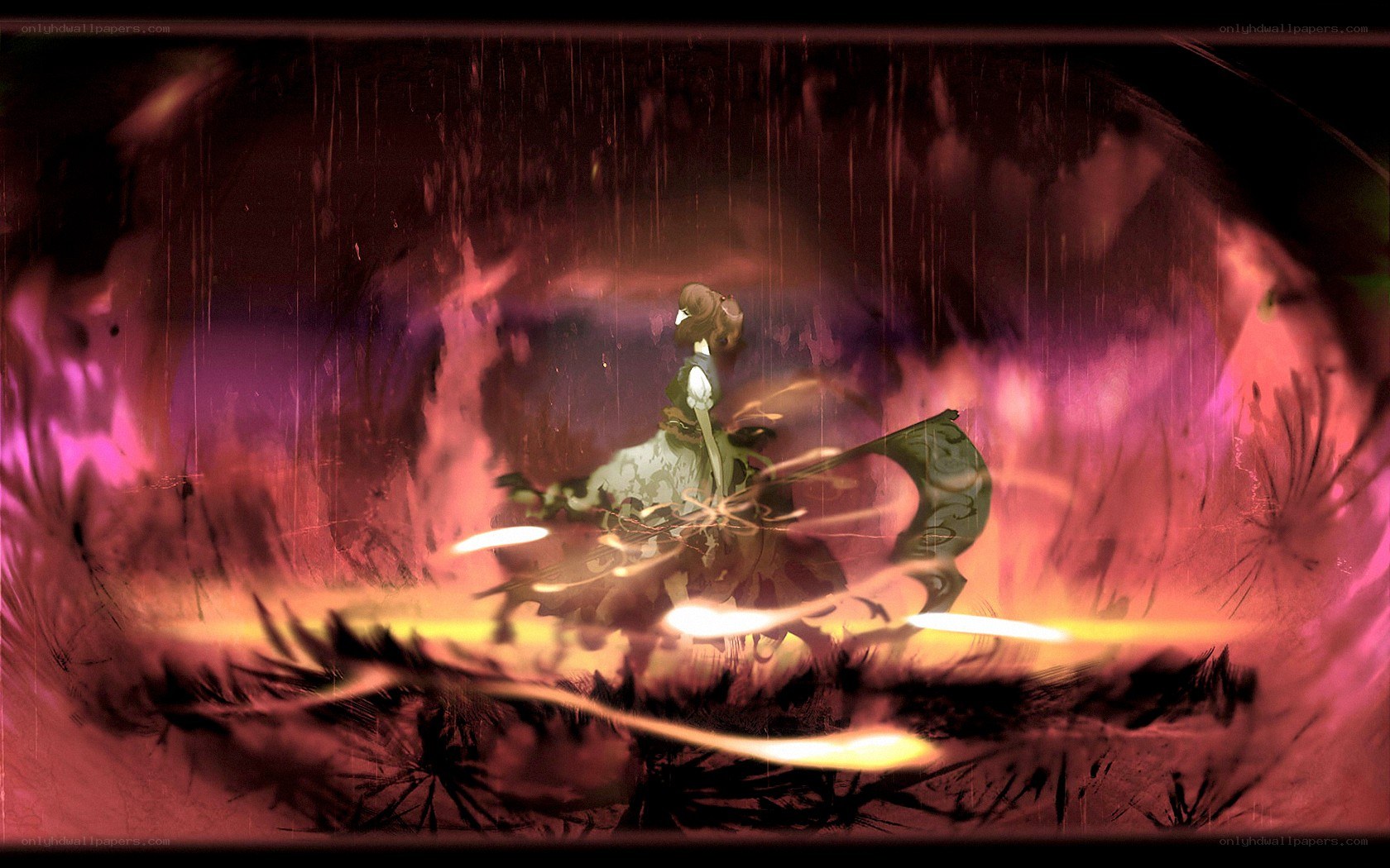 Character in a fiery tunnel