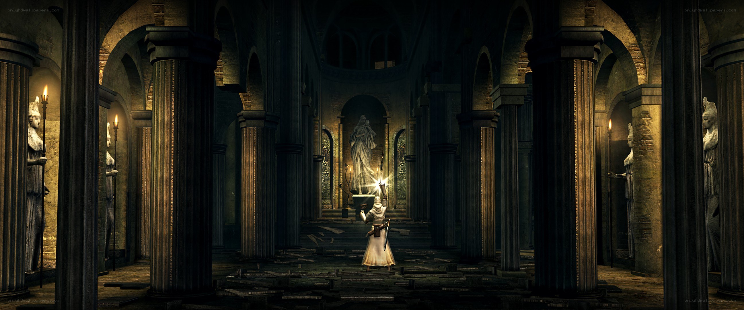 character in a grand hall