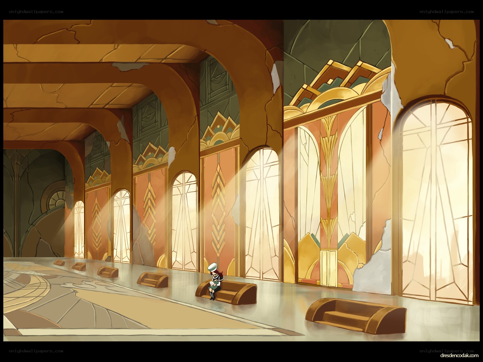 Character in a grand hall