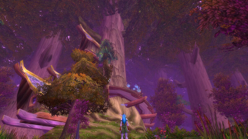 character in a purple forest