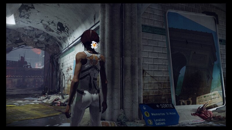 Character in a ruined subway station