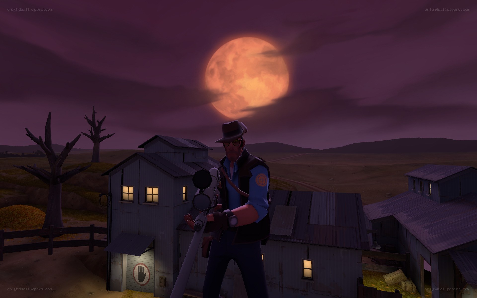 Character in a rural setting at night