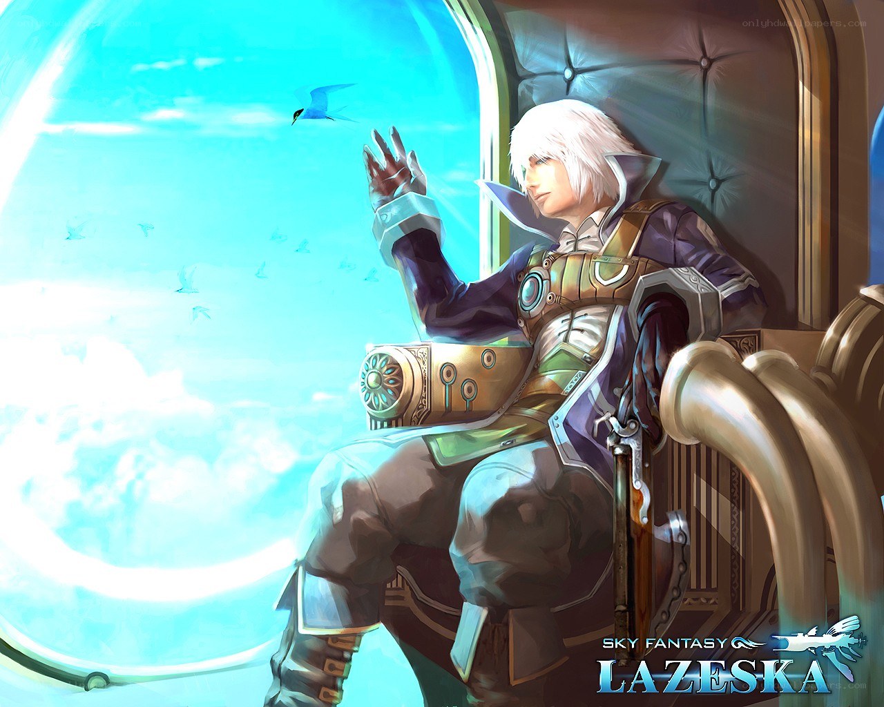 Character in a sky-bound vehicle