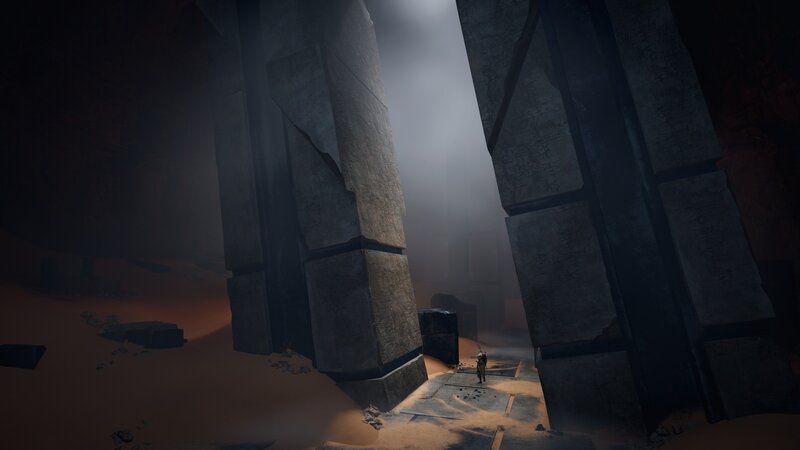 Character in Ancient Ruins — Gray, Mysterious, 3d Render, Sand