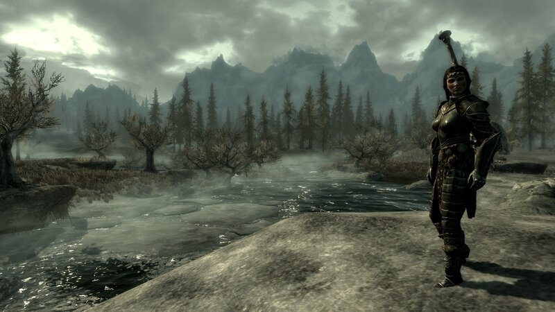 character in armor by a river