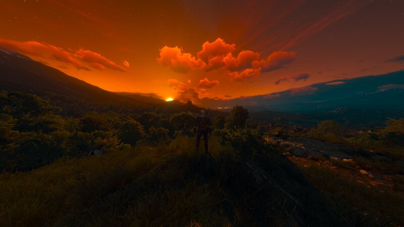 Character in Armor — Orange, Dramatic, Sunset, 3d Render, Mountains