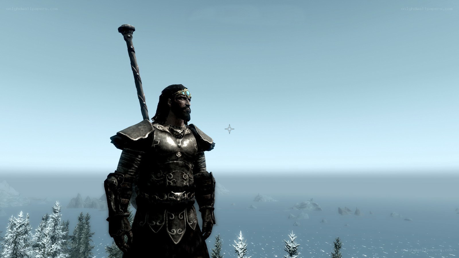 character in armor overlooking sea