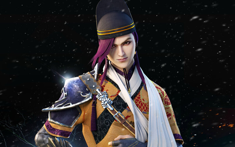 Character in Armor — Purple, Dramatic, Winter
