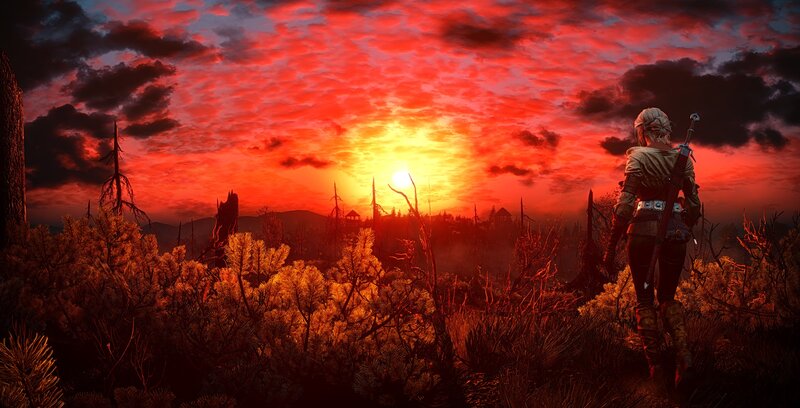 Character in Armor — Red, Dramatic, Sunset