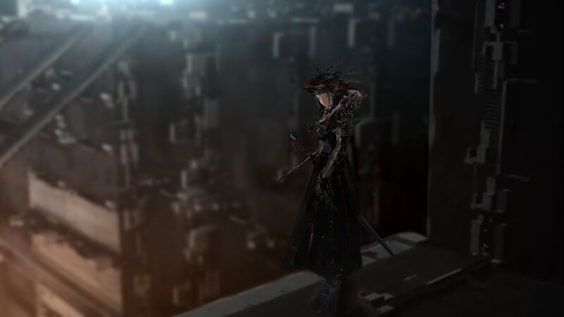 Character in Black Armor — Dramatic, Night