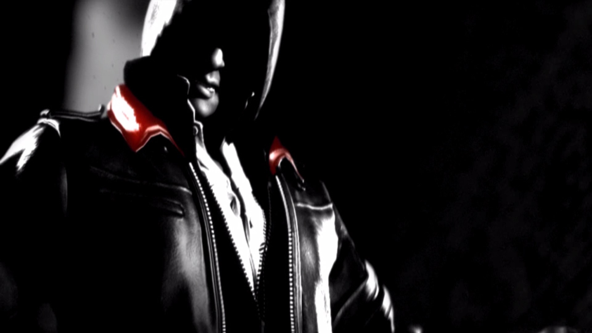character in black leather jacket