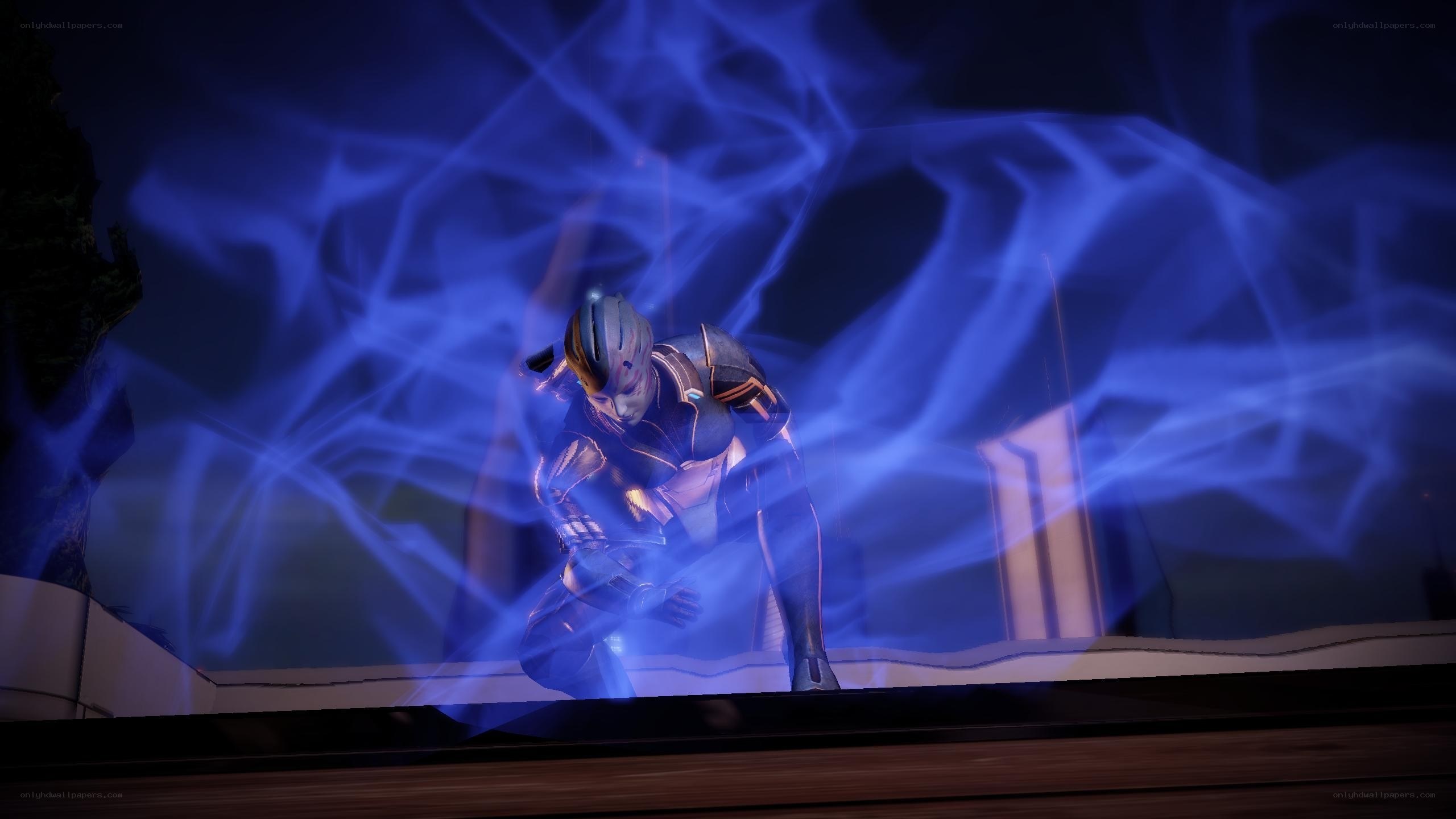 character in blue energy field