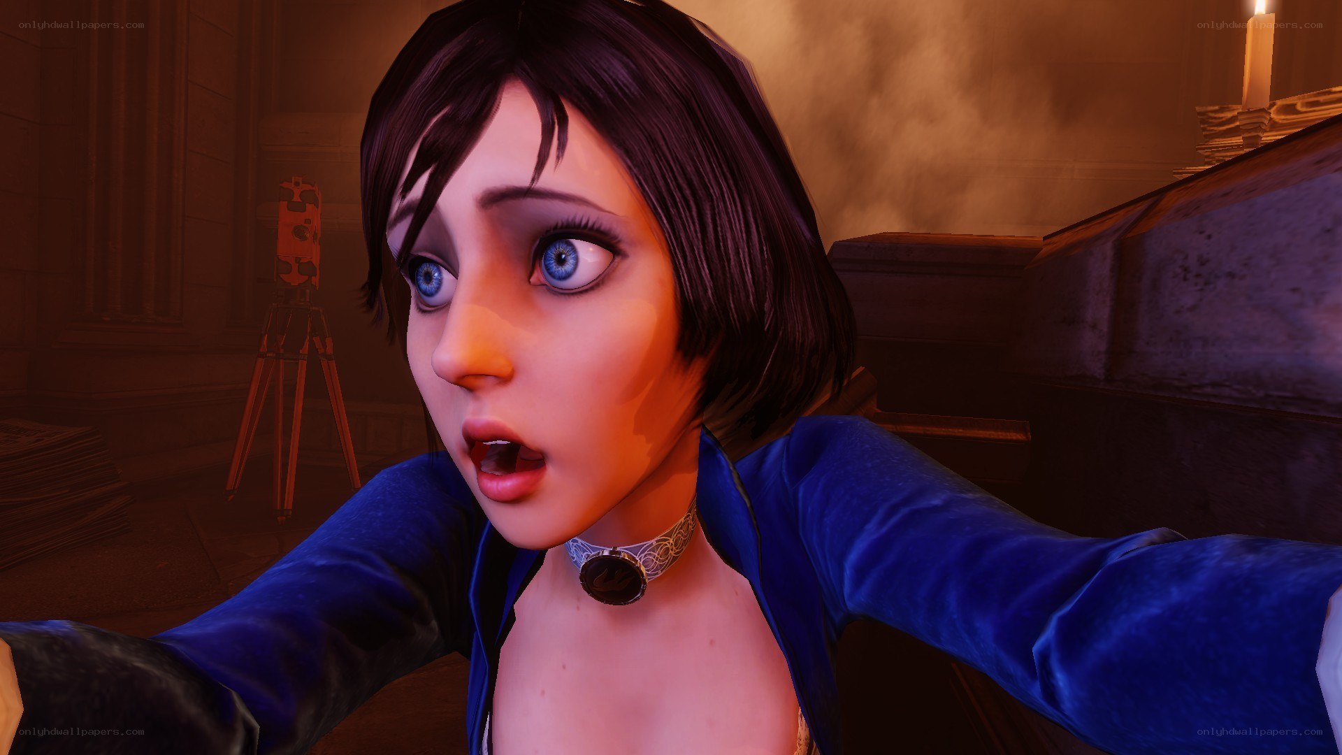 character in blue jacket