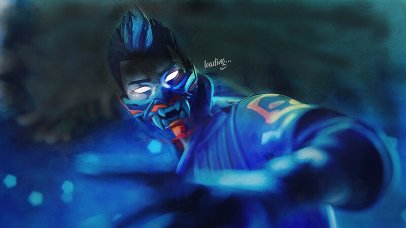 Character in Blue Mask — Dramatic