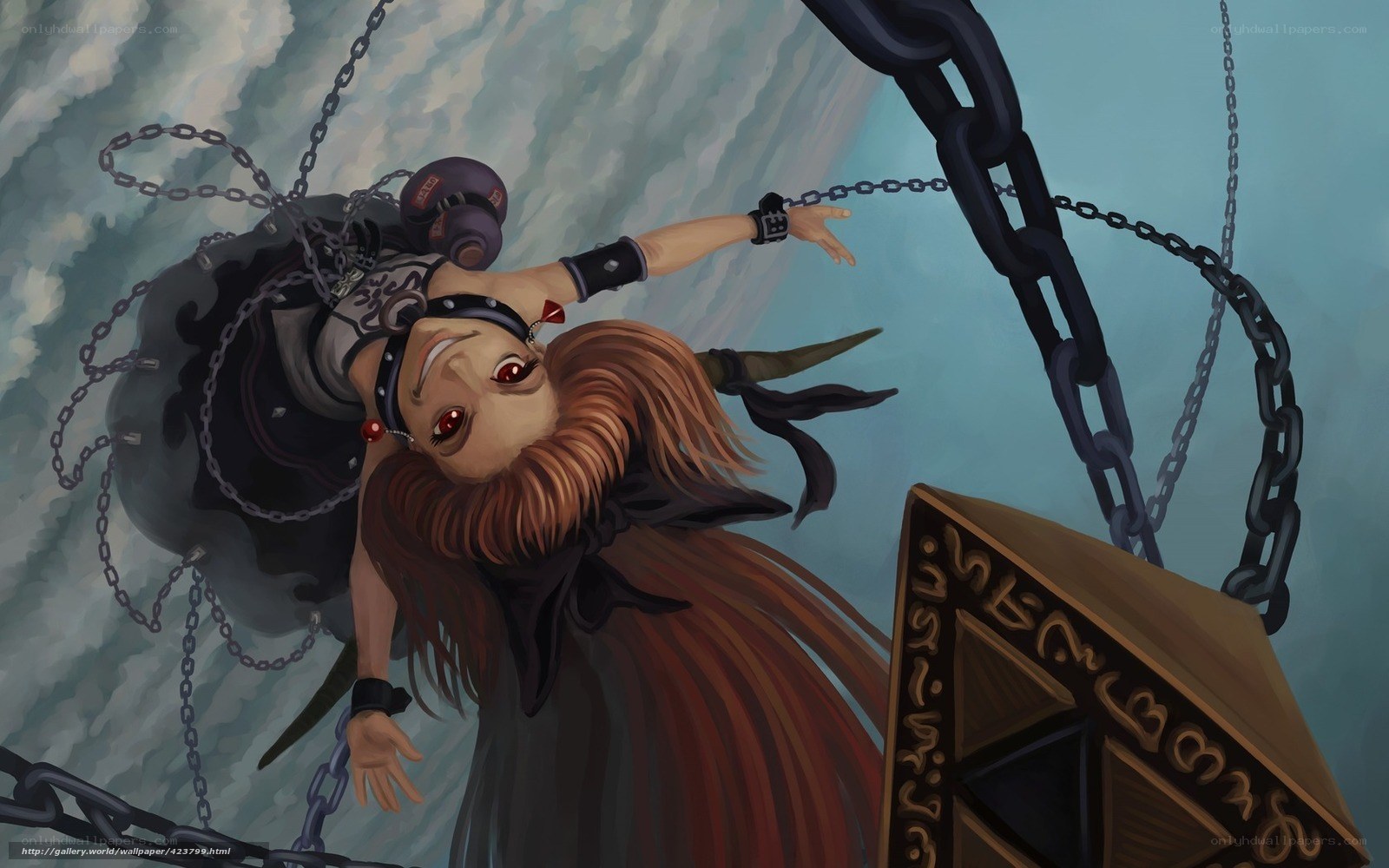 character in chains falling