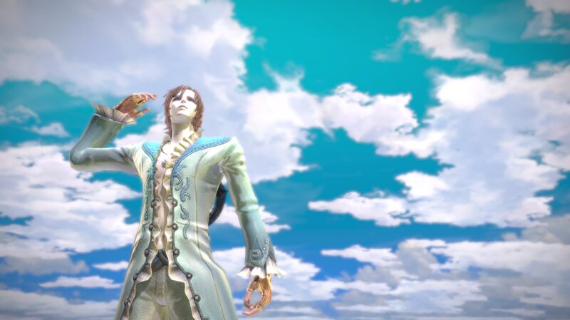 Character in Coat Against Sky