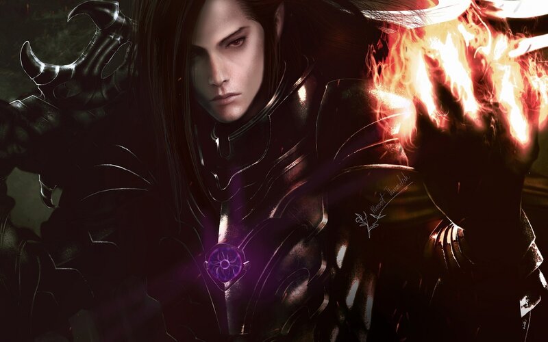 Character in Dark Armor — Black, Dramatic, Intense