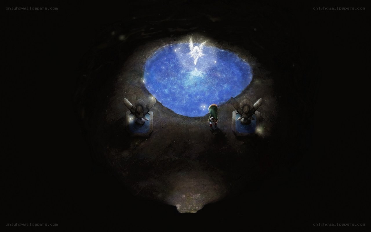 character in dark cave with glowing pool