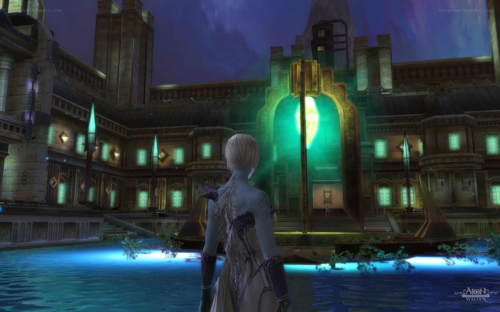character in fantasy courtyard