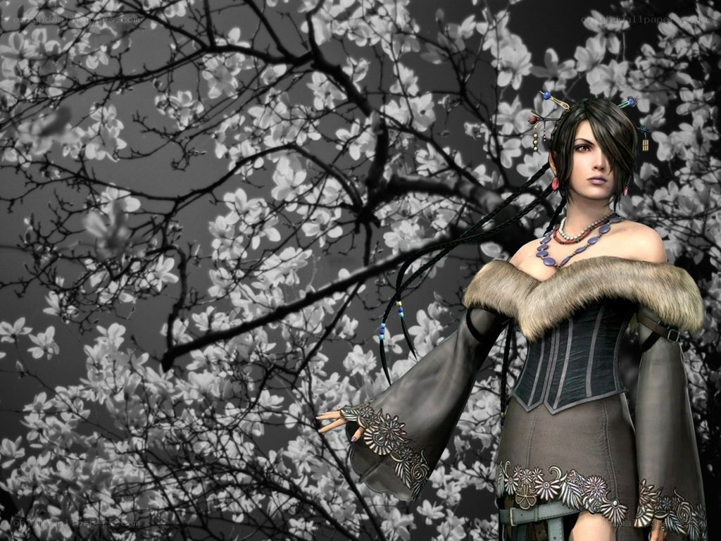 character in floral background