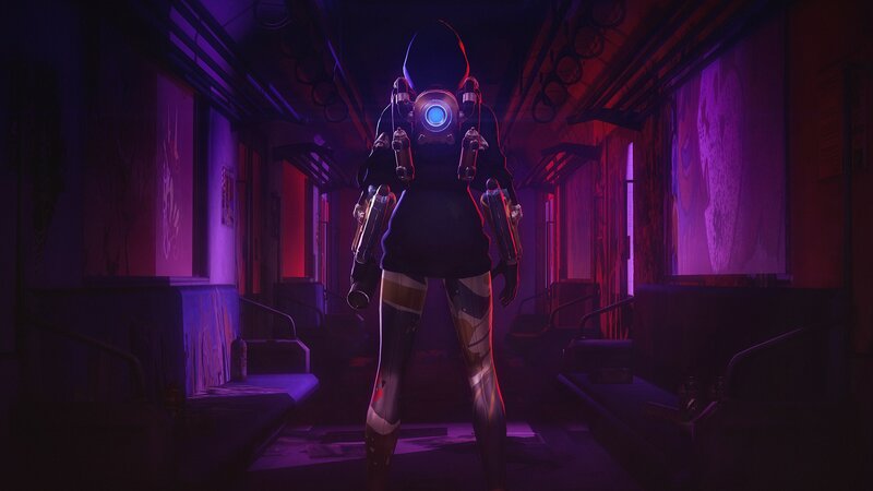 Character in Futuristic Suit — Purple, Dramatic, Tense