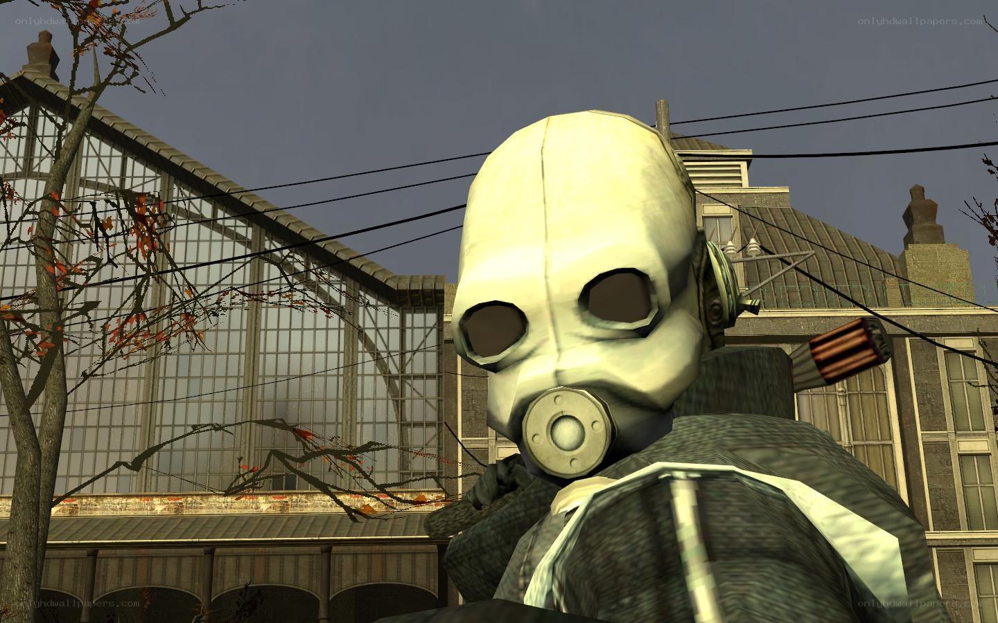 character in gas mask