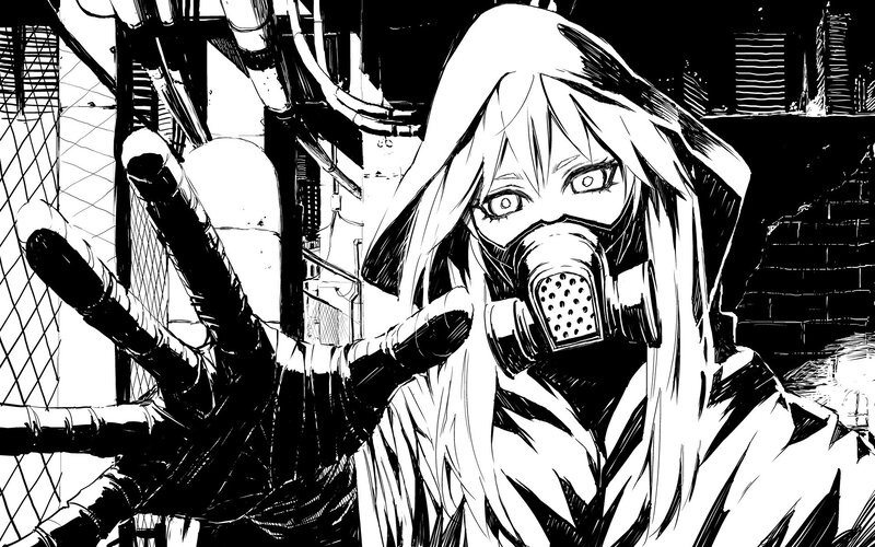 Character in Gas Mask — Black, Dramatic, Manga